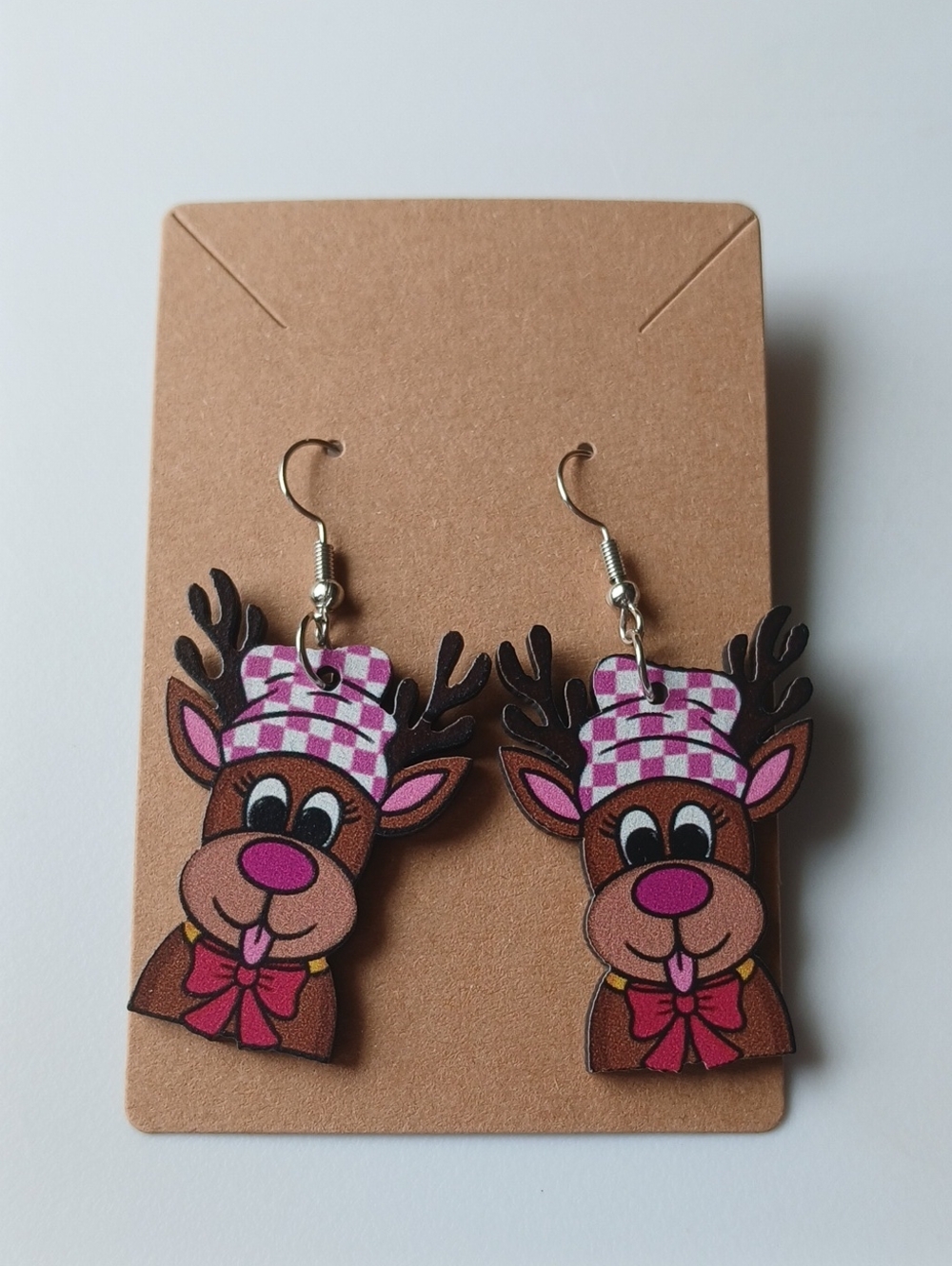 Fashion Jewelry Pink Brown Reindeer Earrings